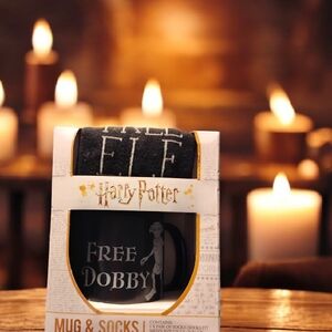 Harry Potter Free Dobby Black Socks & Mug Set NWT